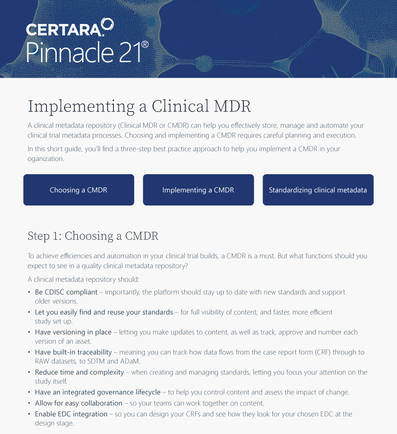 Implementing a clinical metadata repository guide