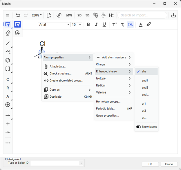 Setting enhanced stereolabels in Marvin.